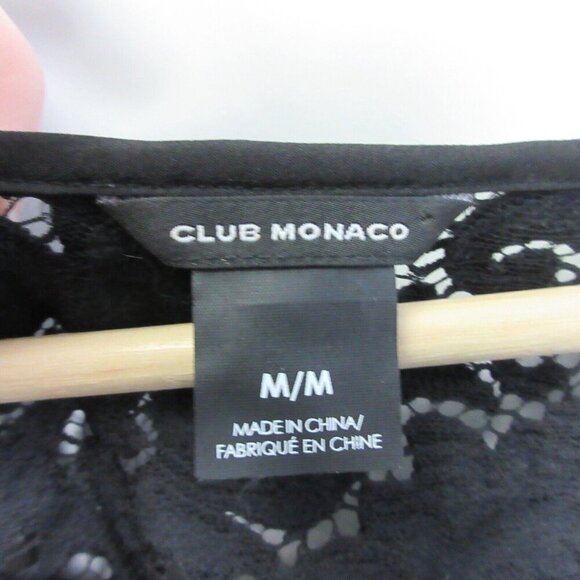 Club Monaco Lace Cropped Top Women's M Black Button Back 3/4 Sleeve Blouse 174 - Picture 3 of 8